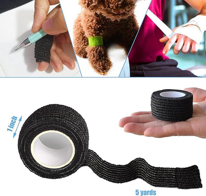 9 Pack 1" x 5 Yards Self Adhesive Bandage Wrap Self Stick Wrap for Ankle, Wrist, Finger, Sports, Breathable Cohesive Vet Tape for Pets (Black)