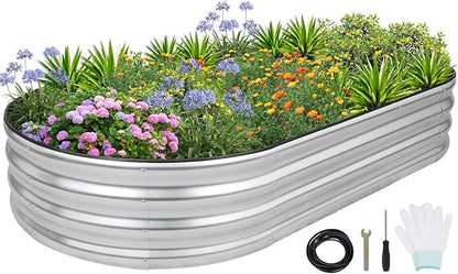 1MORE Galvanized Raised Garden Bed- Planter Garden Boxes Outdoor, Raised Beds for Gardening, 6x3x1ft Metal Garden Bed Kit for Vegetables Flower, Planter Raised Bed with Protective Tape & Tools.Silver