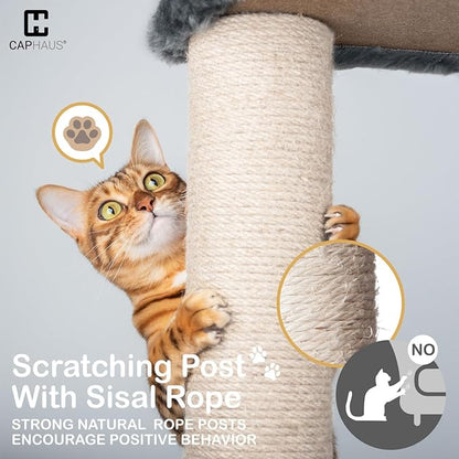 Extra Large 80-Inch Tall Cat Tree w/Widened Perch for Large Cats, Big Cat Tower Indoor, Modern Multi-Level Activity Tower with Scratching Posts, Condos, Baskets, Hammock, Scratching Ramps