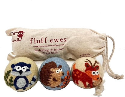 Fluff Ewes Wool Dryer Balls 3 Pack Premium New Zealand Wool Laundry Balls for Dryer, No Static Dryer Balls Laundry Reusable, XL Hedgehog Dryer Balls, Baby Dryer Balls for Dryers - Hedgehog and Homies