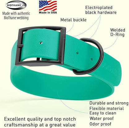 Dogline Biothane Waterproof Dog Collar Strong Coated Nylon Webbing with Black Hardware Odor- Proof for Easy Care Easy to Clean High Performance Fits Small Medium or Large Dogs, Teal