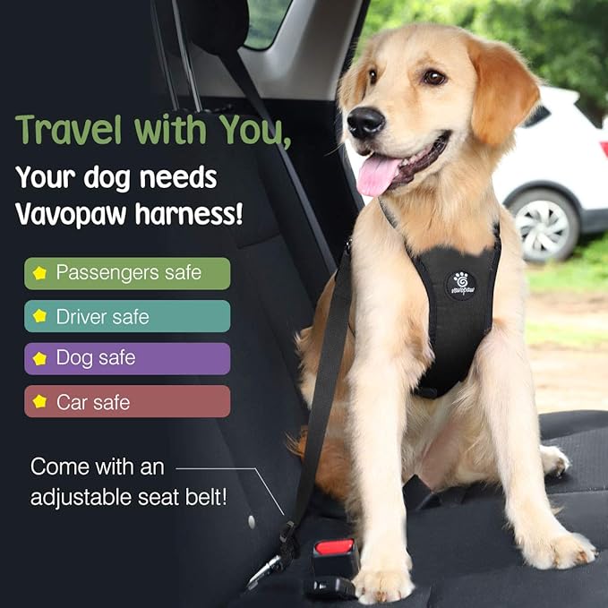 Dog Seat Belt, Safety Vest Dog Car Harness with Adjustable Buckle Dog Seat Belt for Vehicle Nylon Pet Safety Seat Belts Heavy Duty(XL, Black)
