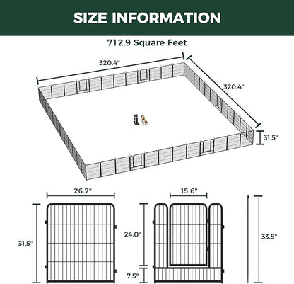 FXW Rollick Unleashed Dog Playpen for Indoor, Yard, RV Camping, 32 inch 48 Panels for Small and Medium Dogs, Black│Patented