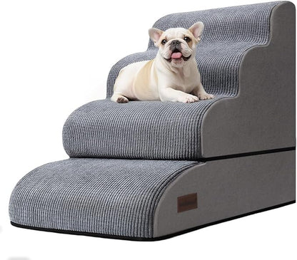 4-Step Dog Stairs and Ramp for Beds or Couches – Non-Slip Sturdy Pet Steps for Small Dogs and Cats,21" H,Grey