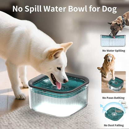 3L Dog Water Bowl No Spill 101oz Large Capacity Spill Proof Slow Drinking Water Feeder No Splash Pet Water Bowl Vehicle Carried Travel Dog Bowl for Sloppy Messy Drinkers Cats(Teal Blue)