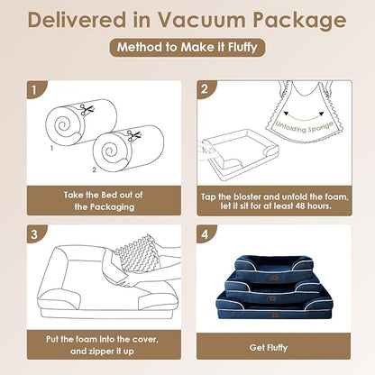 EHEYCIGA Orthopedic Dog Beds for Large Dogs, Waterproof Memory Foam Large Pet Bed with Sides, Non-Slip Bottom and Egg-Crate Foam Dog Couch Bed with Washable Removable Cover, Navy