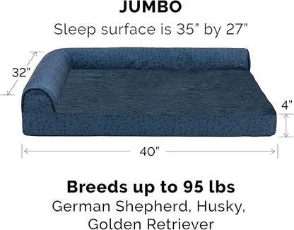 Furhaven Cooling Gel Dog Bed for Large Dogs w/ Removable Bolsters & Washable Cover, For Dogs Up to 95 lbs - Plush & Almond Print L Shaped Chaise - Blue Almonds, Jumbo/XL