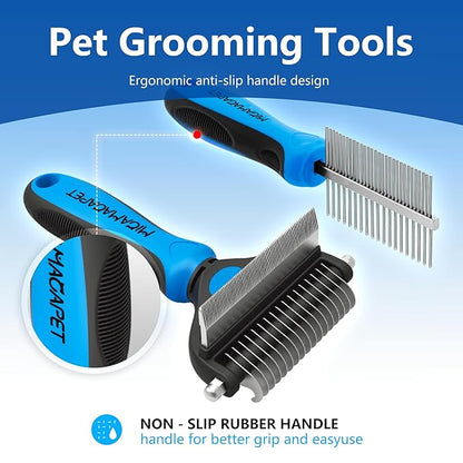 2-in-1 Shedding Brush and Detangling Comb Combo,Small Dog Stripping Brush, Dog and Cat Grooming Comb, 17 Stainless Steel Teeth Remove Tangled Hair, Pet Grooming Tools-Small