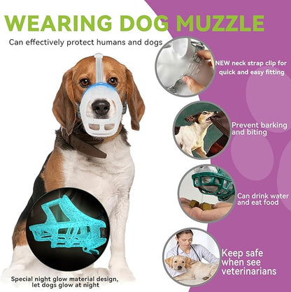 Glow-in-The-Dark Dog Muzzle, Basket Muzzle for Small Medium Large Dogs,Anti-Biting Chewing, Lightweight Cage Design,Allows Drinking & Panting,for Grooming & Training Size S