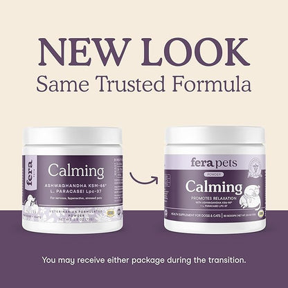 Fera Pets Calming Supplement for Dogs & Cats with Probiotics, L-Theanine, and Ashwagandha - Supports Anxiety Relief - Promotes Relaxation - 60 Scoops