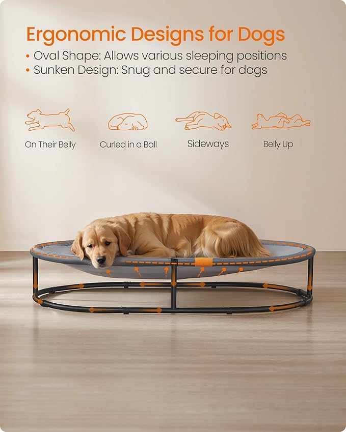 Feandrea Pet Bed, Cat Hammock, Elevated Cat Bed for Multiple Cats, with Removable Washable Mesh, for Pets up to 120 lb, Oval, Gray UPCB005G01