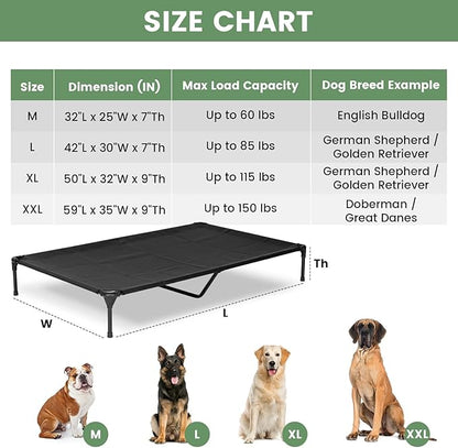 Elevated Dog Bed for Outdoor, XL Raised Dog Cot with Washable Mesh, Cooling Pet Cot Chew Proof for Outside Camping, 49"x33" Brown