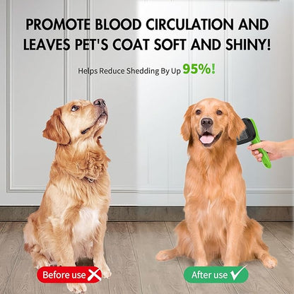 Dog Self Cleaning Slicker Brush for Shedding, Ideal for Short Long Haired Dogs, Including Cat. Removes Loose Fur, Undercoat, Mats, Tangled Hair. Suit for Large Medium Small Animal, Green
