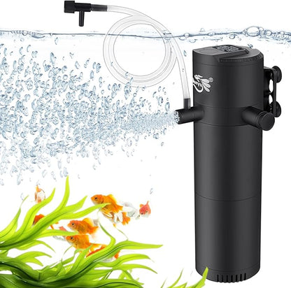 Aquarium Filter for 15-40 Gallon Tank, Submersible Fish Tank Filters with Wave-Maker Oxygenation Circulation, Adjustable Air Flow Filter for Freshwater & Saltwater (8W)