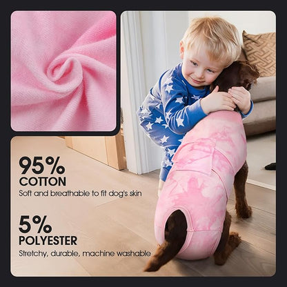 FUAMEY Recovery Suit for Dogs After Surgery,Soft Breathable Dog Bodysuit E-Collar & Cone Alternative Surgical Suit,Male Female Dog Neuter Spay Suits Anti Licking Wounds Onesie Pink Tie Dye S