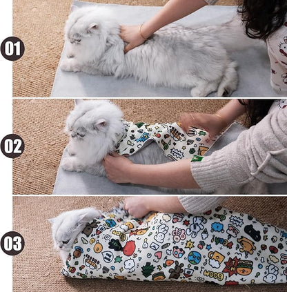 21.7" Cat Grooming Wrap Cat Wrap for Cutting Nails Cat Restraint for Nail Clipping Cat Swaddle Wrap Cat Burrito Wrap M(Within 6lbs) Anti-Scratch Anti-Escape Multifunctional Pet Tool