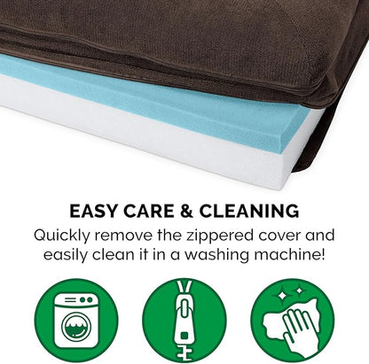 Furhaven Cooling Gel Dog Bed for Large Dogs w/ Removable Bolsters & Washable Cover, For Dogs Up to 95 lbs - Sherpa & Chenille Sofa - Coffee, Jumbo/XL