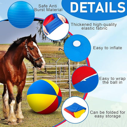 40inch Giant Herding Ball with Ball Cover Anti Burst Please Watch VCR for How to Inflation Horse Toys for Horses Stall Entertainment Play, Pump Included(Colorful,Classic)