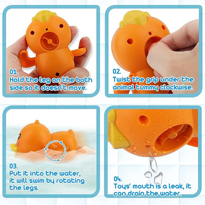 Dwi Dowellin Bath Toys for Toddlers, Magnetic Fishing Games Kids Bathtub Toys, Mold Free Wind-up Toys Swimming Fish Duck Whale Floating Water Toys for Kids Baby Infant