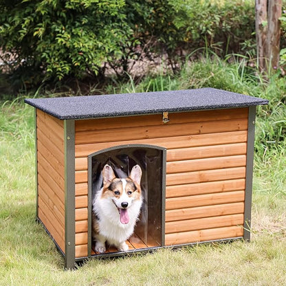 Aivituvin Dog House Outdoor & Indoor Wooden Dog Kennel for Winter with Raised Feet Weatherproof for Small & Medium & Large Dogs,Unique All-Around Iron Frame…