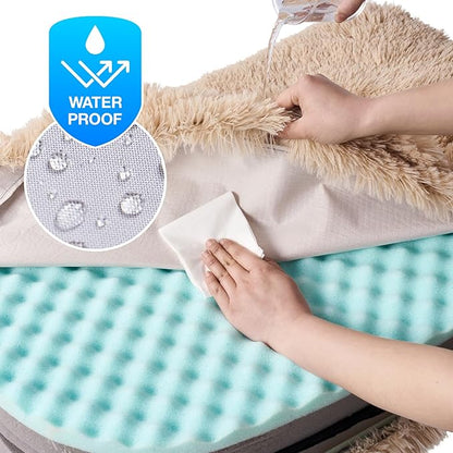 EHEYCIGA Foldable Human Dog Bed, Orthopedic Memory Foam Human Sized Dog Bed, Waterproof Pet Bed for People, Faux Fur Pet Couch for Adult, Camel, 72"x44"x11"