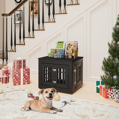 26" Heavy Duty Dog Crate Furniture for Small,Medium and Large Dogs,Rustic Wooden Dog Cage Kennel Indoor Furniture with Waterproof Top,Decorative Pet House Side End Table (Black)