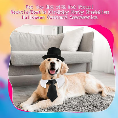 4 Pcs Pet Formal Halloween Costume Accessories Dog Wedding Bow Tie Top Hat Puppy Gentleman Costume for Small Medium Dogs Cats Halloween Party