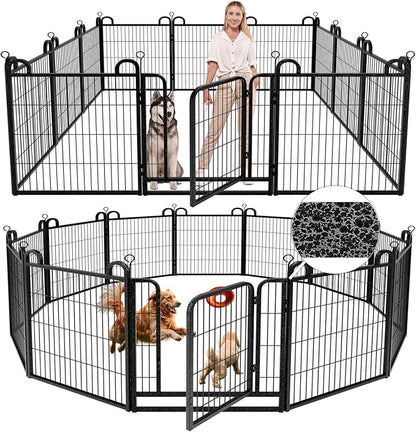 Dog Playpen Outdoor 12 Panels Heavy Duty Dog Fence 32" Height Anti-Rust with Doors Portable for RV Camping Yard, Total 27FT, 58 Sq.ft, Snowy Black