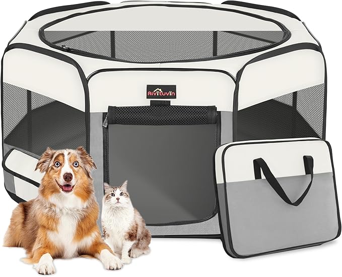 Aivituvin Dog Playpen Foldable Waterproof Pet Play Pens for Cat, Puppies, Rabbits, Chickens, Durable Portable Pet Tent for Travel Camping Indoor/Outdoor Grey XL
