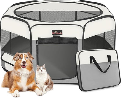 Aivituvin Dog Playpen Foldable Waterproof Pet Play Pens for Cat, Puppies, Rabbits, Chickens, Durable Portable Pet Tent for Travel Camping Indoor/Outdoor Grey XL