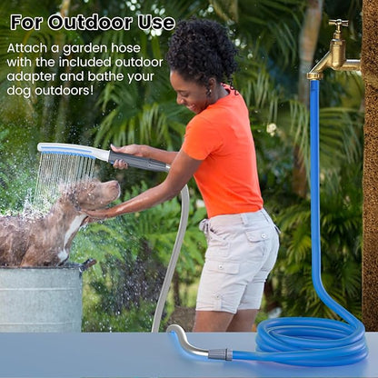 Dog Shower Attachment, Dog Washing Hose Attachment with Metal T-Diverter, Dog Bathing Supplies with 3 Spray Modes & One-Button ON/OFF Indoor and Outdoor Sprayer 8-Foot Hose