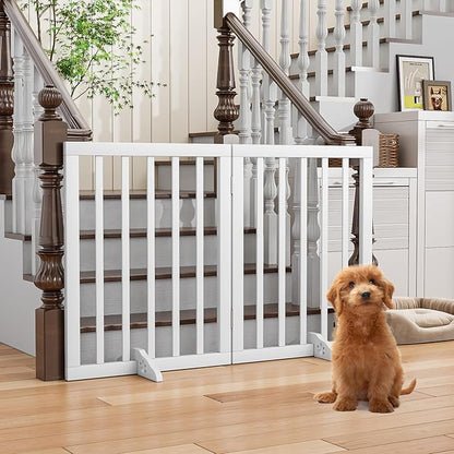 Freestanding Foldable Dog Gate 2 Panel,Fully Assembled Dog Gates for Doorways, Wooden Pet Gates for The House, 24-inch Tall Door Gate Indoor