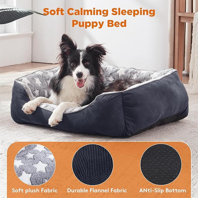 GASUR Small Dog Beds Small Size Dogs, Rectangle Washable Dog Bed, Orthopedic Dogs Sofa Bed, Pet Cuddler Anti-Slip Bottom, Soft Calming Sleeping Warming Puppy Bed (S (20"x 19"x 6"), Black)