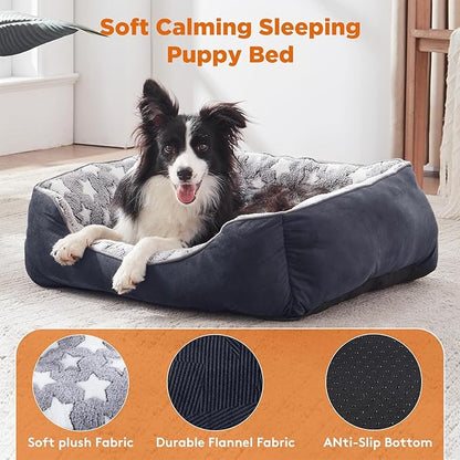 GASUR Small Dog Beds Small Size Dogs, Rectangle Washable Dog Bed, Orthopedic Dogs Sofa Bed, Pet Cuddler Anti-Slip Bottom, Soft Calming Sleeping Warming Puppy Bed (S (20"x 19"x 6"), Black)