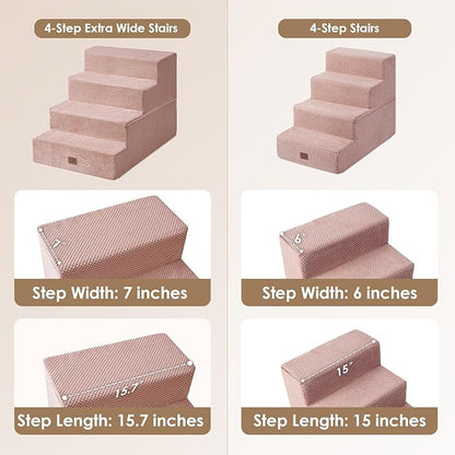 EHEYCIGA Dog Stairs for Bed 20" H, 4-Step Extra Wide Dog Steps for High Bed, Pet Steps for Small Dogs and Cats, Non-Slip Balanced Pet Ramp Indoor, Pink