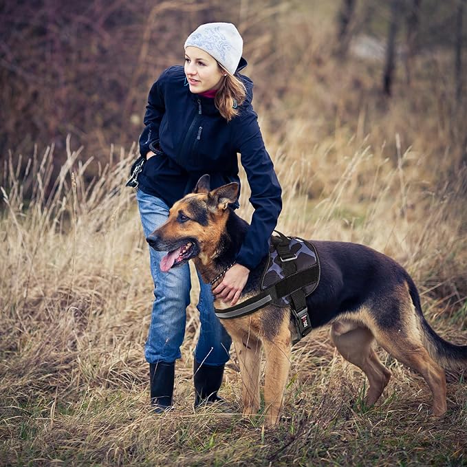 Dogline Dog Harness, Reflective No-Pull Adjustable Vest with Handle for Walking, Training, Breathable, No - Choke Harness for Small, Medium or Large Dogs Room for Patches Girraffe Grey XL 33"-46"