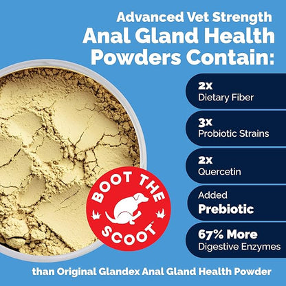 Glandex Dog Fiber Supplement Powder for Anal Glands with Pumpkin, Digestive Enzymes & Probiotics - (Regular or Advanced Strength) - Boot The Scoot (4.25 oz, Advanced Strength Duck & Bacon)
