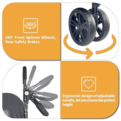 Extra Large Dog Stroller for Medium & Large Pets - Foldable Design, Adjustable Handle, Up to 130 lbs(Black)