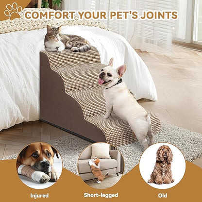 Dog Ramp and Stair for Bed 16" H-20 H,3-Step Cat Stair for Sofa and Chair,4-Step Dog Ramp for High Bed and Window,Durable Nonslip Fabric Cover for Indoor (Coffee-20 H, Pet Friendly, 4)