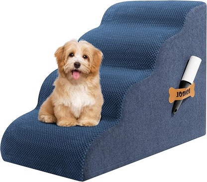 Dog Stairs, Romrol Dog Steps Ramp for High Bed and Couch, Dogs Ramp with Durable Non-Slip Waterproof Fabric Cover, Pet Stairs for Small Dogs and Cats or Pets Joints, 4-TiersDusty Blue
