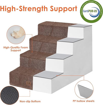 EHEYCIGA Dog Stairs for Bed 20" H, 4-Step Extra Wide Dog Steps for High Bed, Pet Steps for Small Dogs and Cats, Non-Slip Balanced Pet Ramp Indoor, Brown