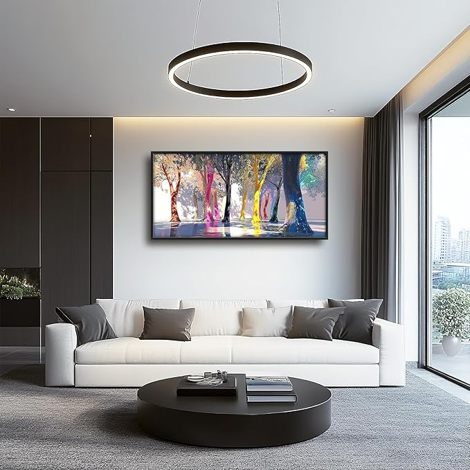 Framed Large Trees Wall Art for Living Room, Oversized Abstract Forest Wall Decor Colorful Nature Canvas Painting Modern Artwork Home Decoration for Living Room Bedroom Dining Room Office 60"x30"