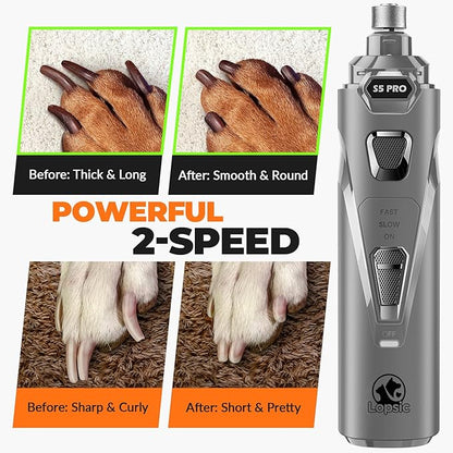 Dog Nail Grinder with 2 LED Lights Powerful 2 Speeds Super Quiet Dog Nail Trimmers with 3 Grinding Wheels Rechargeable Pet Dog Nail Clippers for Large Medium Puppy Dogs Dog Nail File Cat Nail Clipper