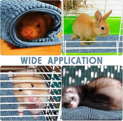Amylove 4 Pcs Guinea Pig Cage Liner Guinea Pig Bedding Washable Fleece Pee Pads Reusable Small Animals Training Mat Small Animal Sleeping Bed for Bunny Hamster(Blue,16 x 24 Inch)