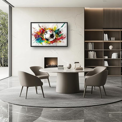 Extra Large Framed Soccer Wall Art,Oversized Colorful Graffiti Sport Ball Wall Decor Pictures for Living Room,Canvas Print Painting Modern Artwork Bedroom Office Bathroom Home Decor 36L x24W