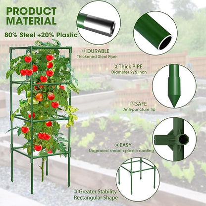 6 Pack Tomato Cages, 41.7" H Square Tomato Plant Stakes Support Cages Trellis for Garden Climbing Vegetables Flowers Fruits,Extra Bold