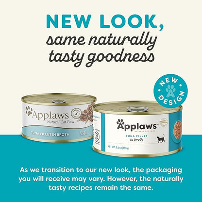 Applaws Natural Wet Cat Food in Broth, Limited Ingredient Canned Wet Cat Food, No Additives, Made with Natural Ingredients, Tuna Fillet Broth (6 x 5.5oz Cans)