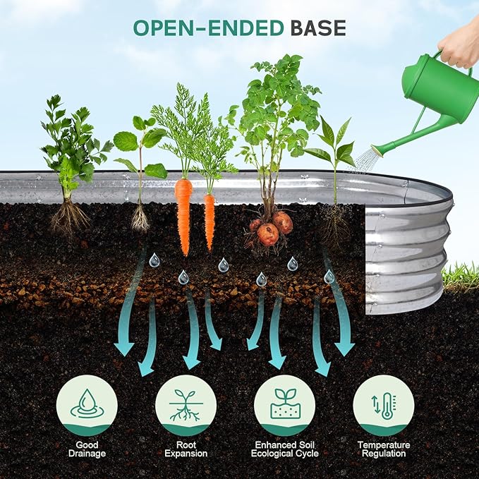 Galvanized Raised Garden Bed - 8×2×1ft Planter Raised Beds for Gardening | Oval Metal Garden Planter Box with Safety Edging and Bracing Rods for Vegetables Fruits and Flowers - Silver