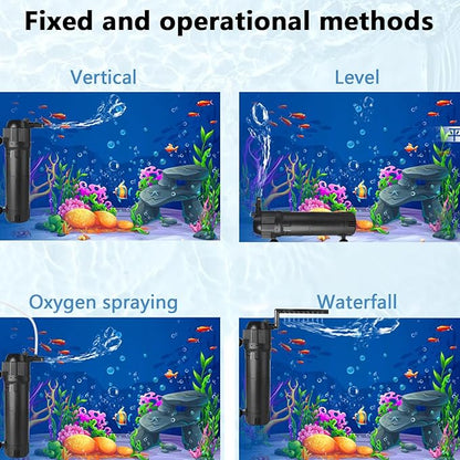 Aquarium U-V Filter for Green Water, Fish Tank Green Clean Machine with Aeration, Submersible Water Pump & U-V Light with Timer, for 10-75 Gallon Tank(105GPH/4W)