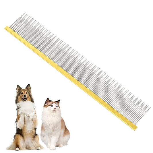 8.5 Inch Dual Tooth Pet Comb for Mats and Tangles，Professional Grooming Comb Removing Excess Hair for Long-Haired Cats and Dog Kit,Prevent Undercoat, Excess Hair,Mats and Tangles,Pet Essential
